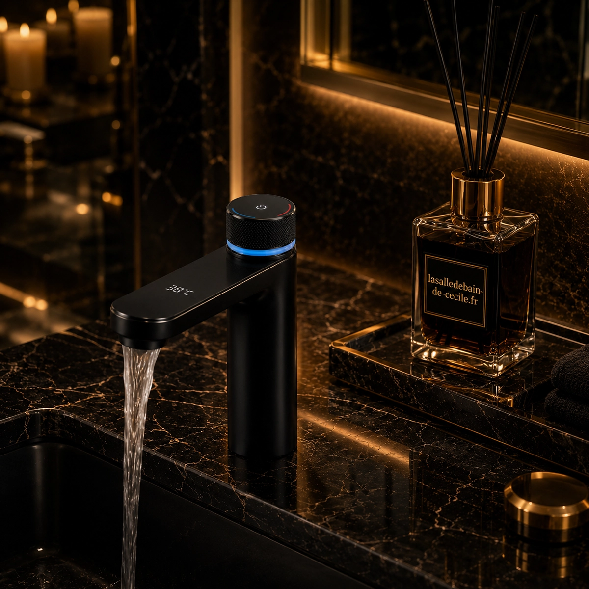 Détail mitigeur lavabo électronique noir Versus